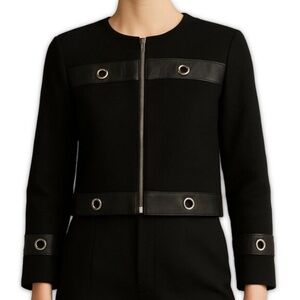 Misook Collection Jacket Black Wool Blend Vegan Leather Trim Size S